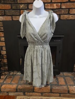 Speechless Sage Green Tie-Shoulder Mini Dress